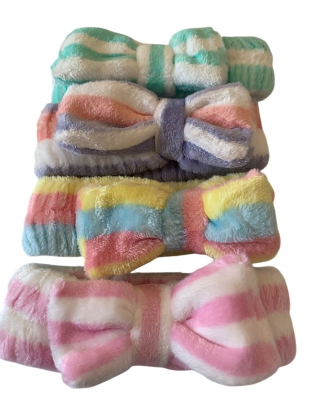 Soft Plush Bowknot Headbands For Skincare Or Makeup Multicolor Striped Design Pa